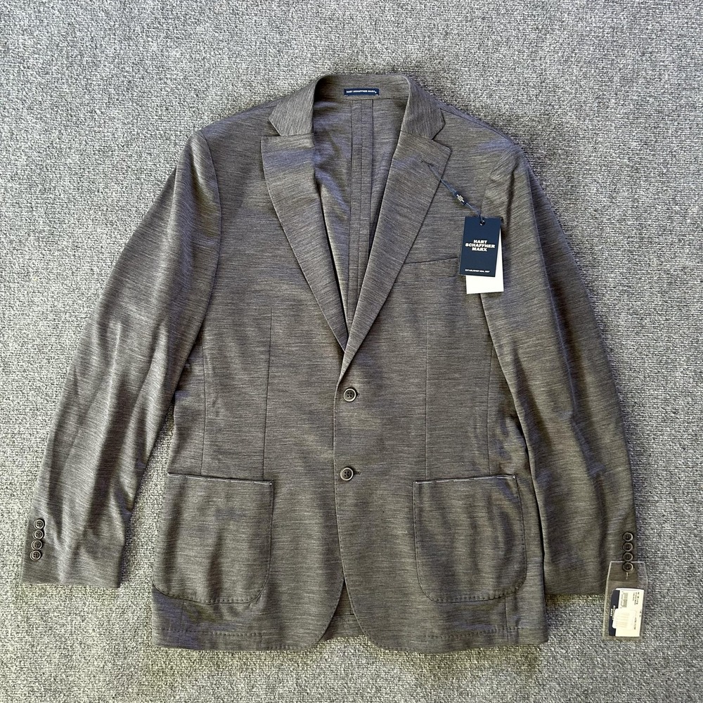 Hart Schaffner Marx Sport Coat Mens 44 Long Gray Wool Jersey Knit New York Fit